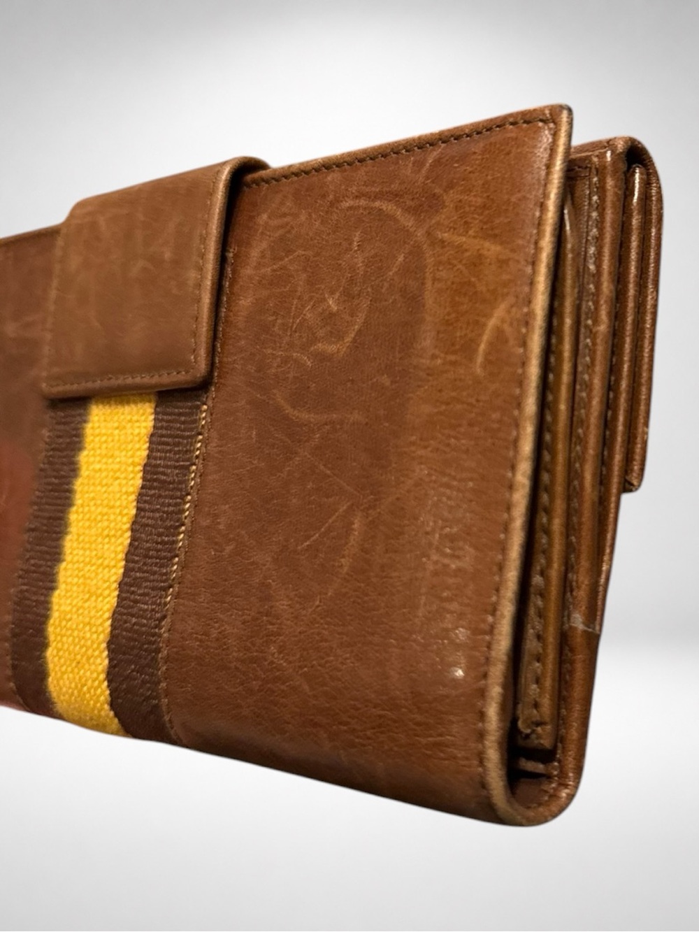 Gucci Vintage Authentic Brown Leather Web Stripe Wallet Chain Crossbody Clutch - Picture 6 of 16